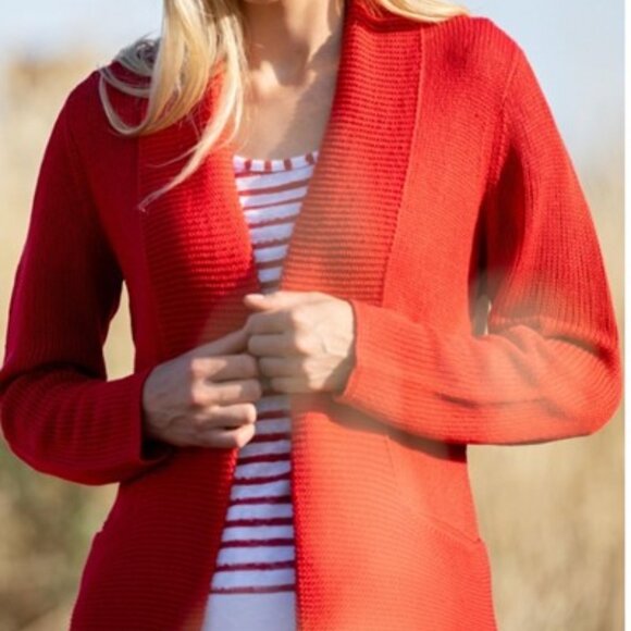 shawl collar Knit cardigan open front with pockets Orange size LG Allison Sheri - Picture 1 of 16